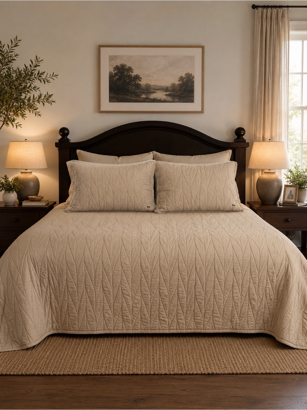 Lacoste Brand Beige/Neutral/Tan Quilt for Full/Queen Beds Soft Weave Pattern